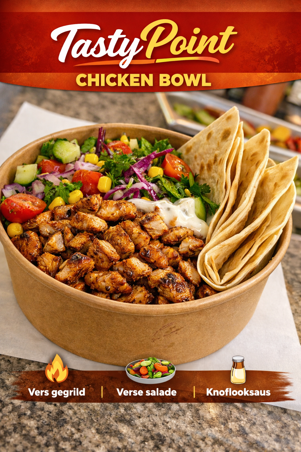 CHICKEN schoarma BOWL(Kipshoarma bowl met verse salade) image